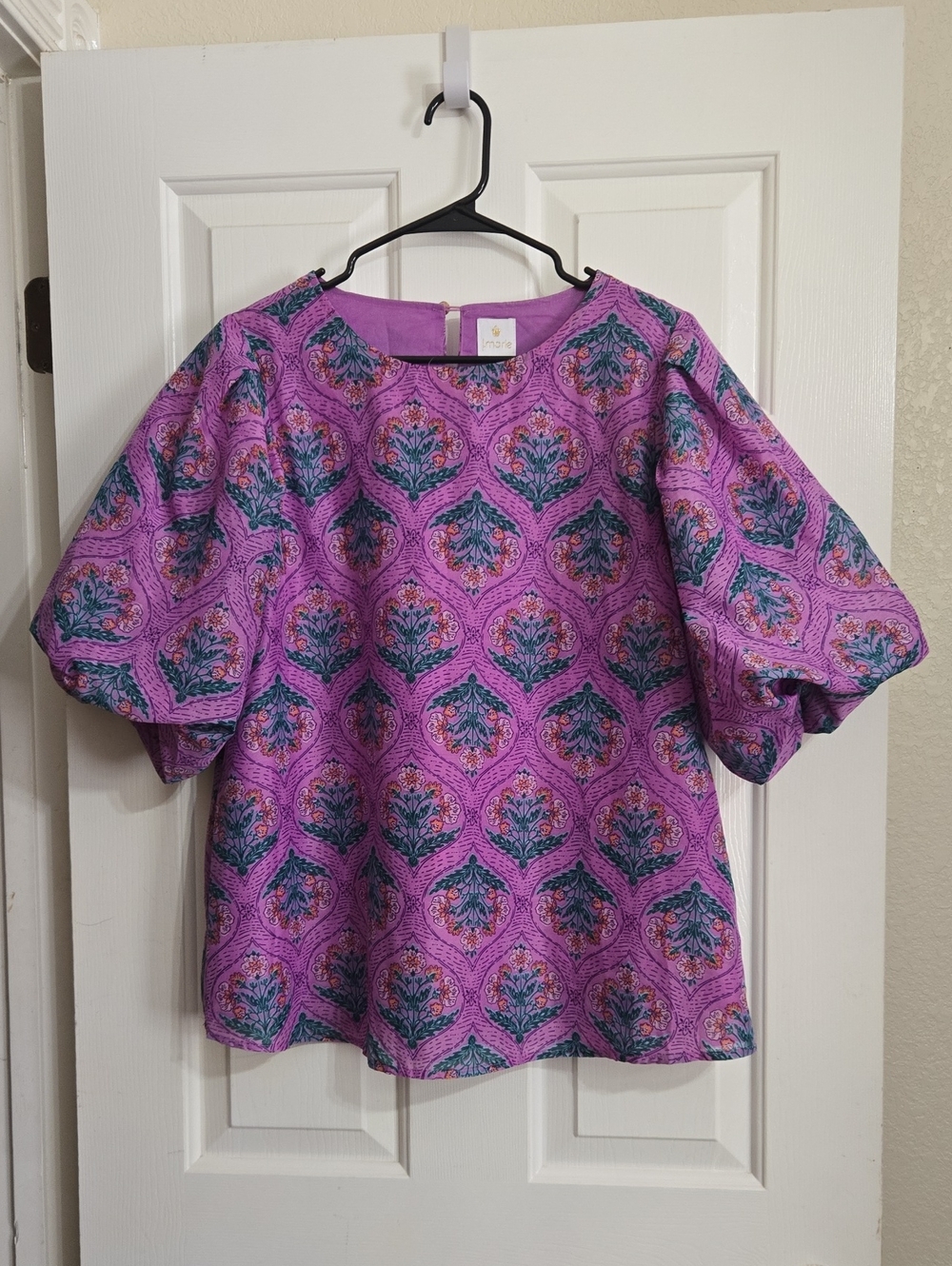 J. Marie Purple Floral Medallion Puff Sleeve Tunic